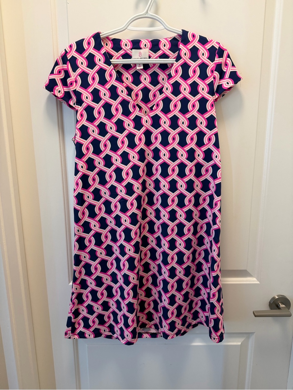 JB by Julie Brown Navy & Pink Geometric Short-Sleeve Mini Dress